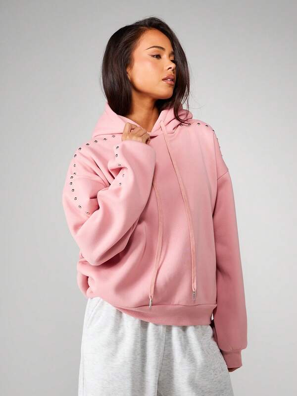 Missguided MISSGUIDED Oversized Hoodie With Metal Stud Details