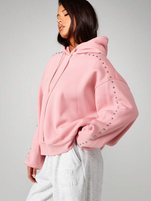 missguided MISSGUIDED Oversized Hoodie With Metal Stud Details