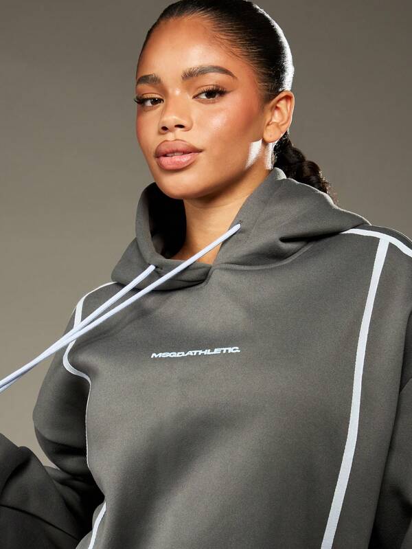 Missguided MISSGUIDED Oversized Hoodie With White Piping And Drawstring Hood