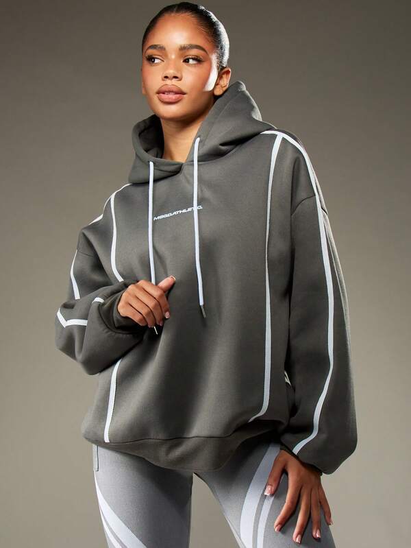 missguided MISSGUIDED Oversized Hoodie With White Piping And Drawstring Hood