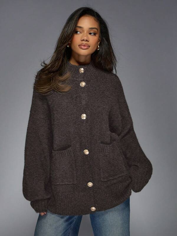 missguided MISSGUIDED Oversized Knit Button-Front Cardigan