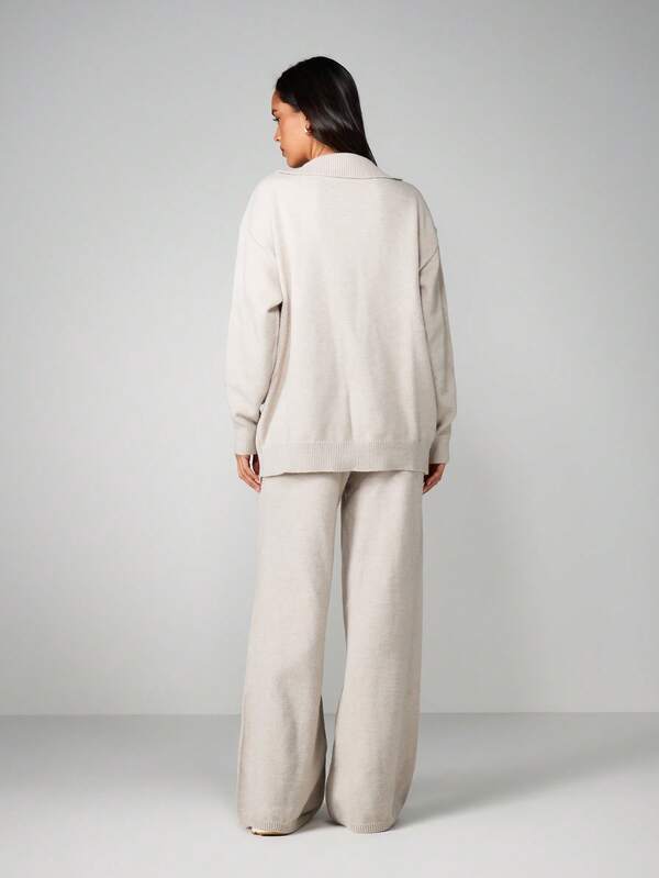 Missguided MISSGUIDED Oversized Knit Co-Ord With Zip Neck And Wide Leg