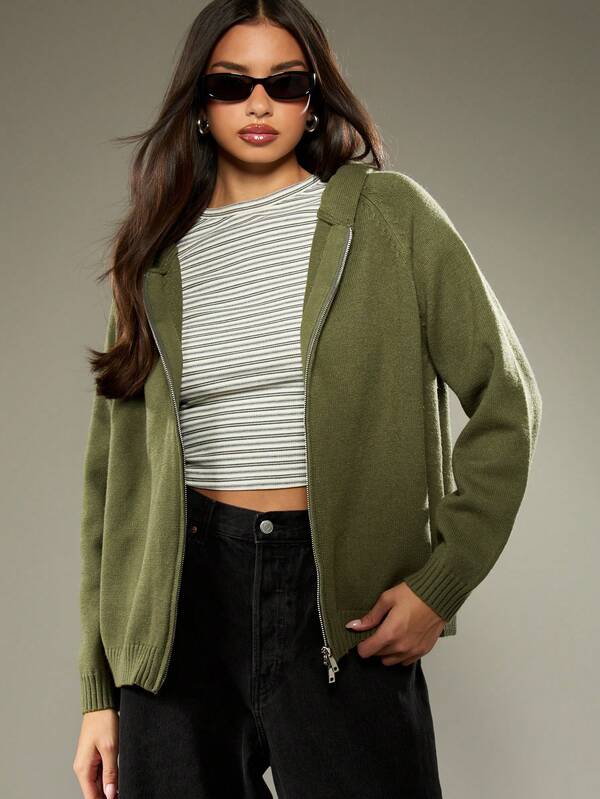 Missguided MISSGUIDED Oversized Knit Hoodie With Full Front Zipper