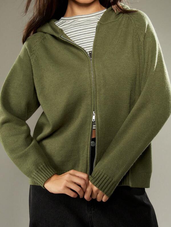 missguided MISSGUIDED Oversized Knit Hoodie With Full Front Zipper