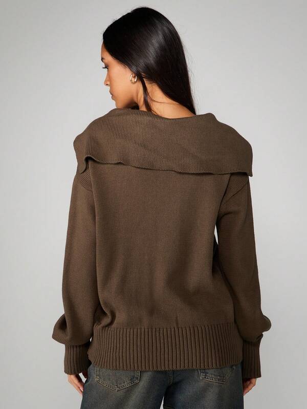 Missguided MISSGUIDED Oversized Knit Hoodie With Slouchy Collar