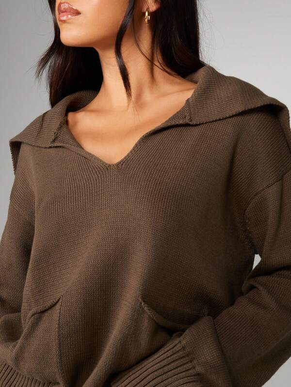 Missguided MISSGUIDED Oversized Knit Hoodie With Slouchy Collar