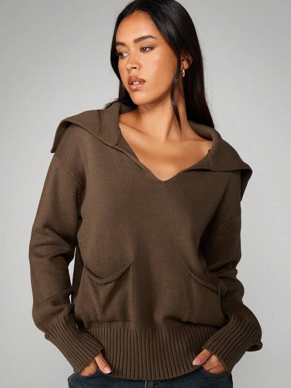 missguided MISSGUIDED Oversized Knit Hoodie With Slouchy Collar