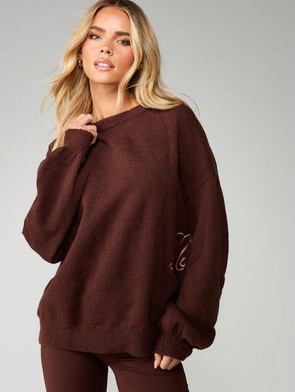 Missguided MISSGUIDED Oversized Knit Jumper With Side Embroidery