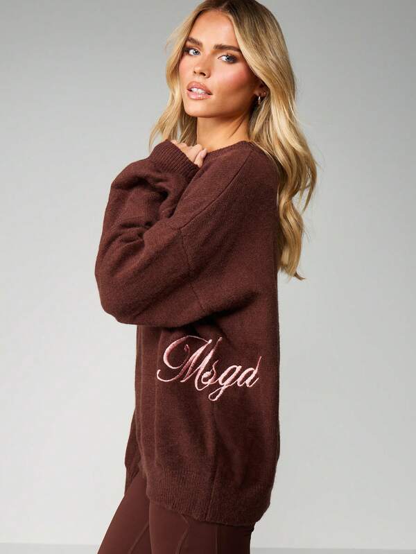 missguided MISSGUIDED Oversized Knit Jumper With Side Embroidery