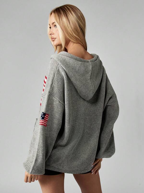 Missguided MISSGUIDED Oversized Knit Zip Cardigan With American Flag Design