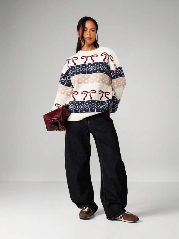 Missguided MISSGUIDED Oversized Knitted Christmas Jumper With Fair Isle Pattern