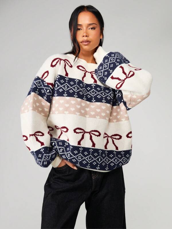 missguided MISSGUIDED Oversized Knitted Christmas Jumper With Fair Isle Pattern