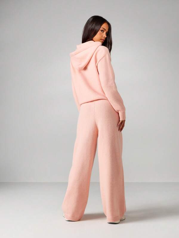 Missguided MISSGUIDED Oversized Knitted Hoodie And Wide Leg Trousers Set