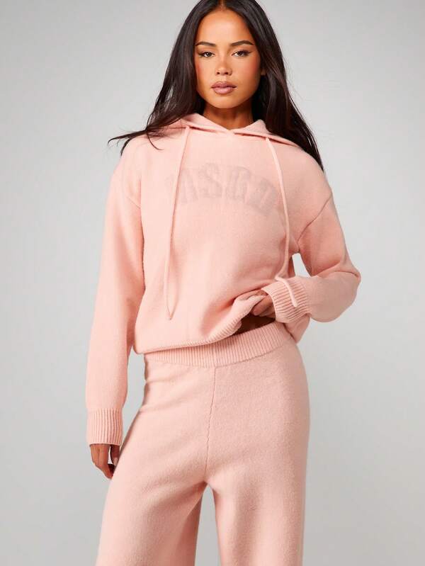 Missguided MISSGUIDED Oversized Knitted Hoodie And Wide Leg Trousers Set