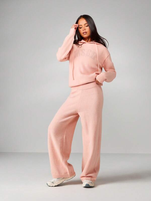 missguided MISSGUIDED Oversized Knitted Hoodie And Wide Leg Trousers Set