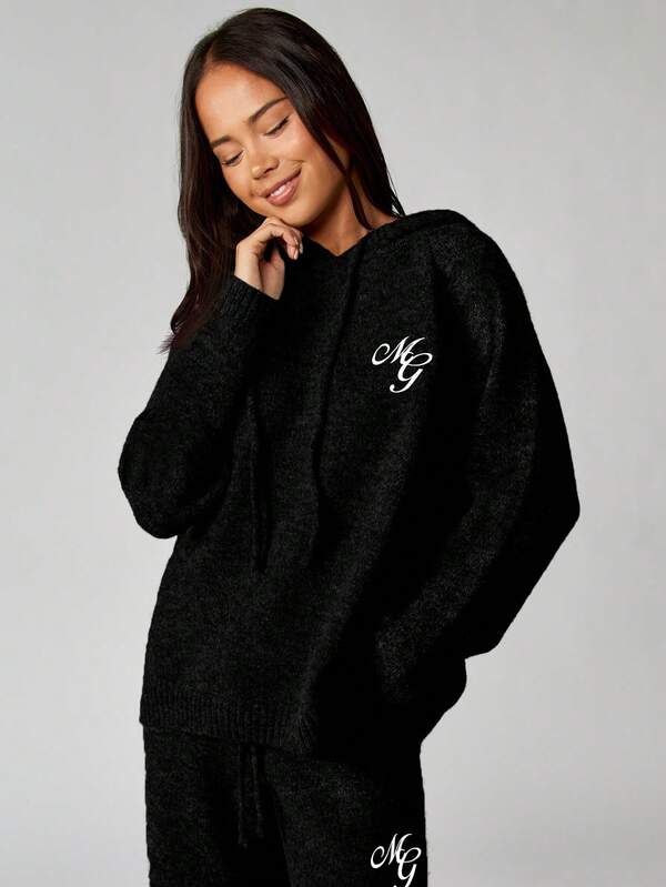 Missguided MISSGUIDED Oversized Knitted Hoodie With Logo Embroidery