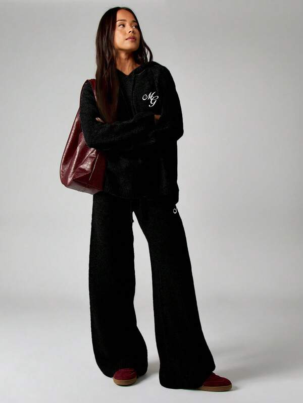 Missguided MISSGUIDED Oversized Knitted Hoodie With Logo Embroidery