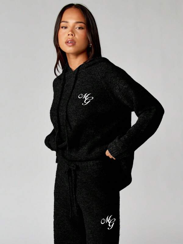 missguided MISSGUIDED Oversized Knitted Hoodie With Logo Embroidery