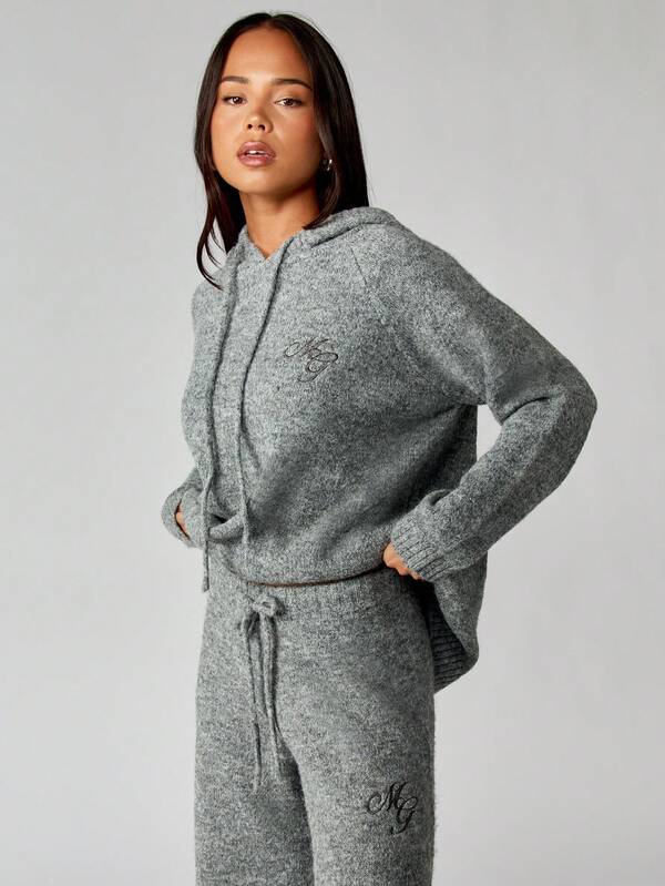 missguided MISSGUIDED Oversized Knitted Hoodie With Logo