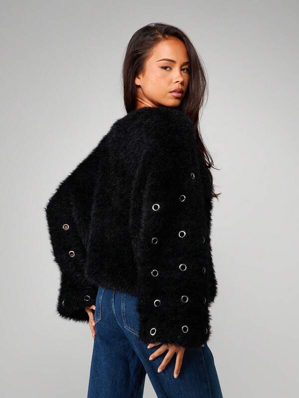 Missguided MISSGUIDED Oversized Knitted Jumper With Metal Eyelets