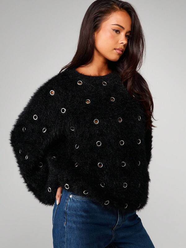 missguided MISSGUIDED Oversized Knitted Jumper With Metal Eyelets