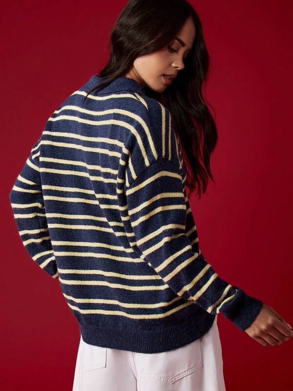 Missguided MISSGUIDED Oversized Knitted Stripe Polo Sweater