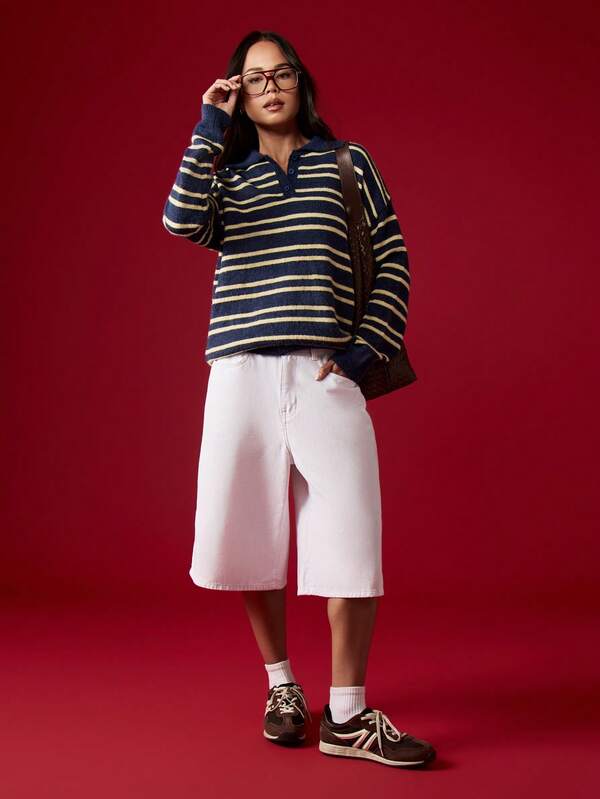 Missguided MISSGUIDED Oversized Knitted Stripe Polo Sweater
