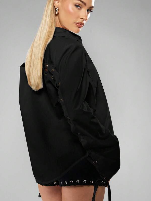 Missguided MISSGUIDED Oversized Lace Up Shirt With Grommets