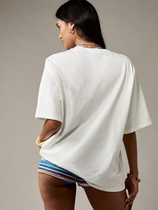 Missguided MISSGUIDED Oversized Lemon Print Cotton Casual T-Shirt