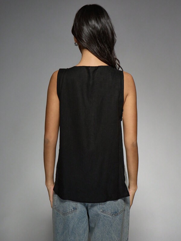 Missguided MISSGUIDED Oversized Linen Button Front Tank Top