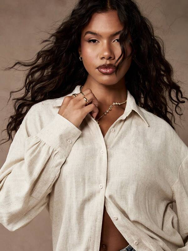 Missguided MISSGUIDED Oversized Linen Lightweight Long Sleeve Button Down Shirt