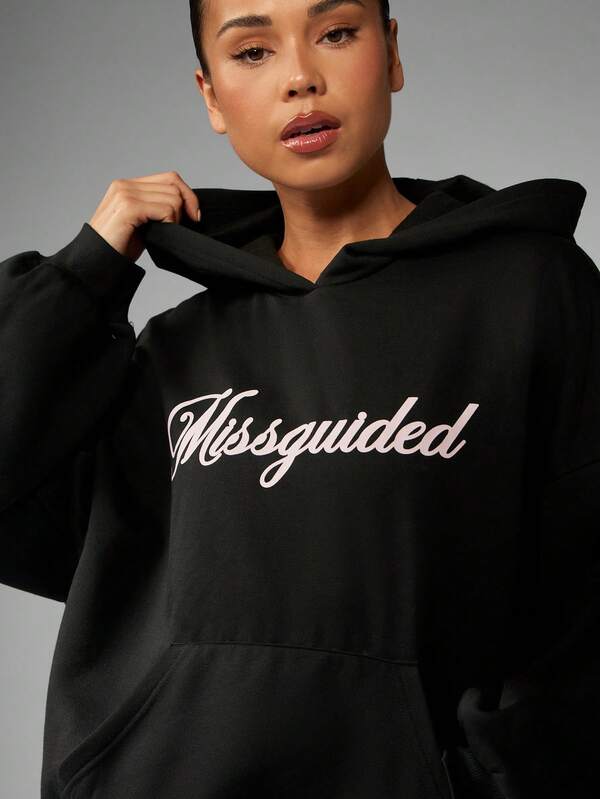 Missguided MISSGUIDED Oversized Logo Hoodie With Centre Pocket