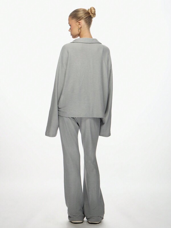 Missguided MISSGUIDED Oversized Long Sleeve Ribbed Top Wide Leg Pants Set