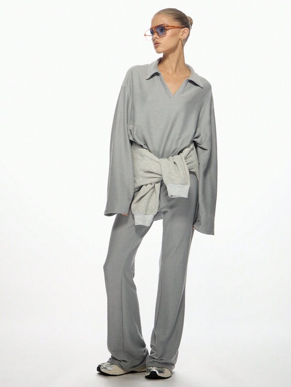 Missguided MISSGUIDED Oversized Long Sleeve Ribbed Top Wide Leg Pants Set