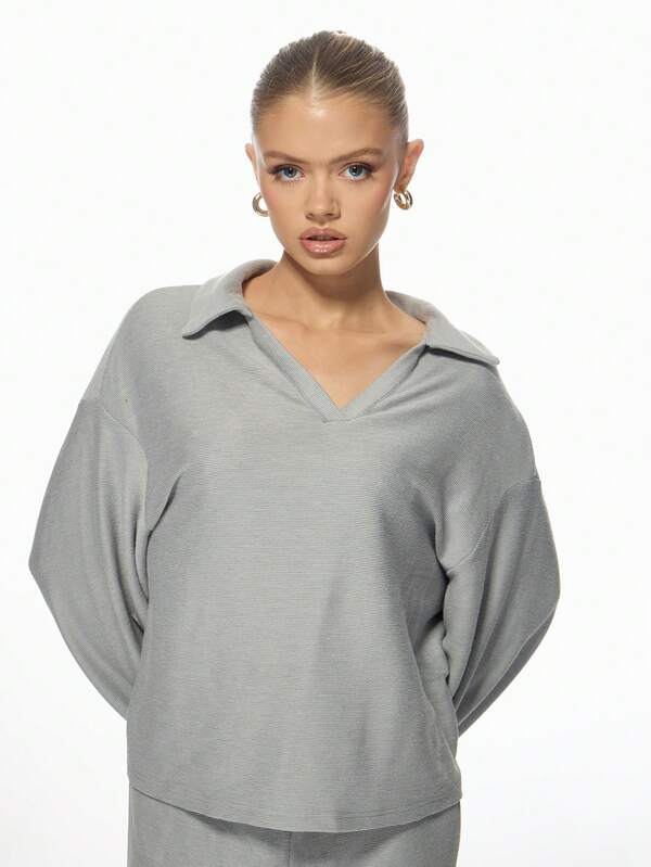 Missguided MISSGUIDED Oversized Long Sleeve Ribbed Top Wide Leg Pants Set