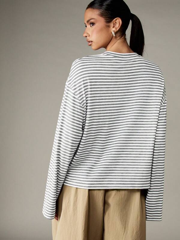 Missguided MISSGUIDED Oversized Long Sleeve Striped Top With Print