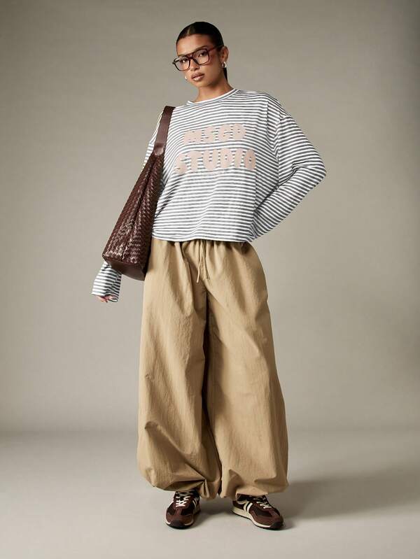 Missguided MISSGUIDED Oversized Long Sleeve Striped Top With Print