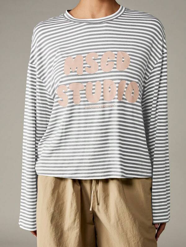 Missguided MISSGUIDED Oversized Long Sleeve Striped Top With Print