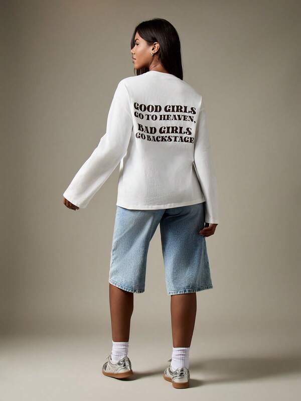 Missguided MISSGUIDED Oversized Long Sleeve T-Shirt With Retro Slogan Print