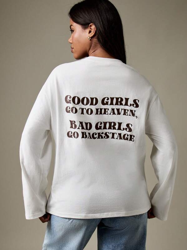 missguided MISSGUIDED Oversized Long Sleeve T-Shirt With Retro Slogan Print