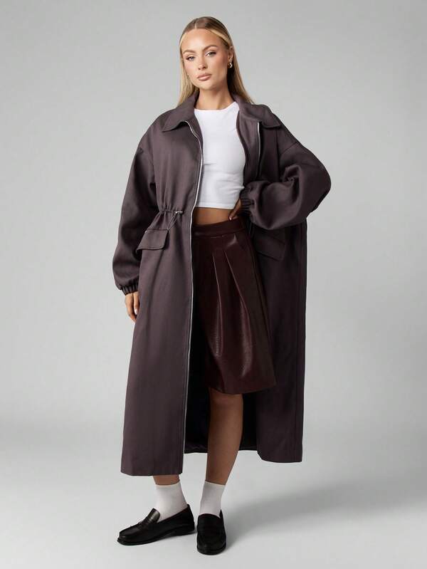 Missguided MISSGUIDED Oversized Longline Coat With Belted Waist And Wide Collar