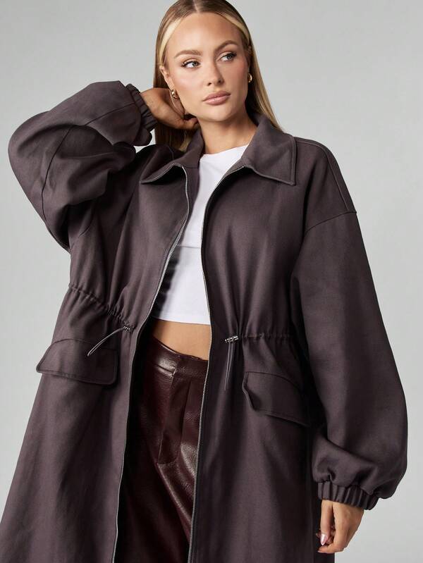 Missguided MISSGUIDED Oversized Longline Coat With Belted Waist And Wide Collar