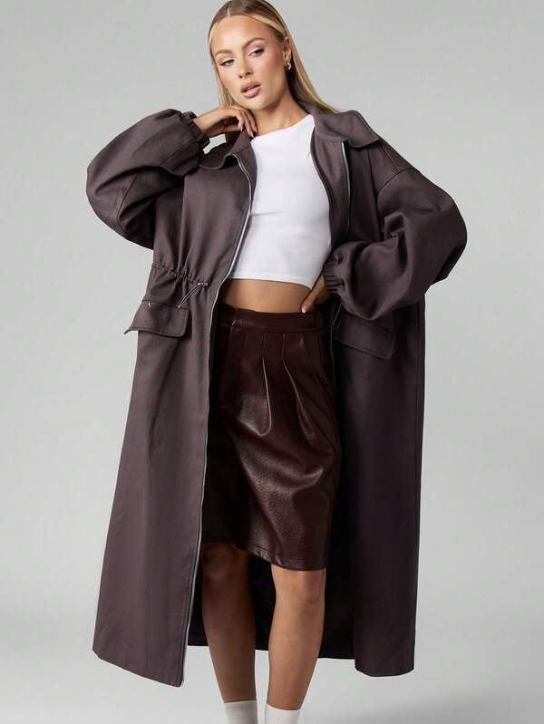 missguided MISSGUIDED Oversized Longline Coat With Belted Waist And Wide Collar