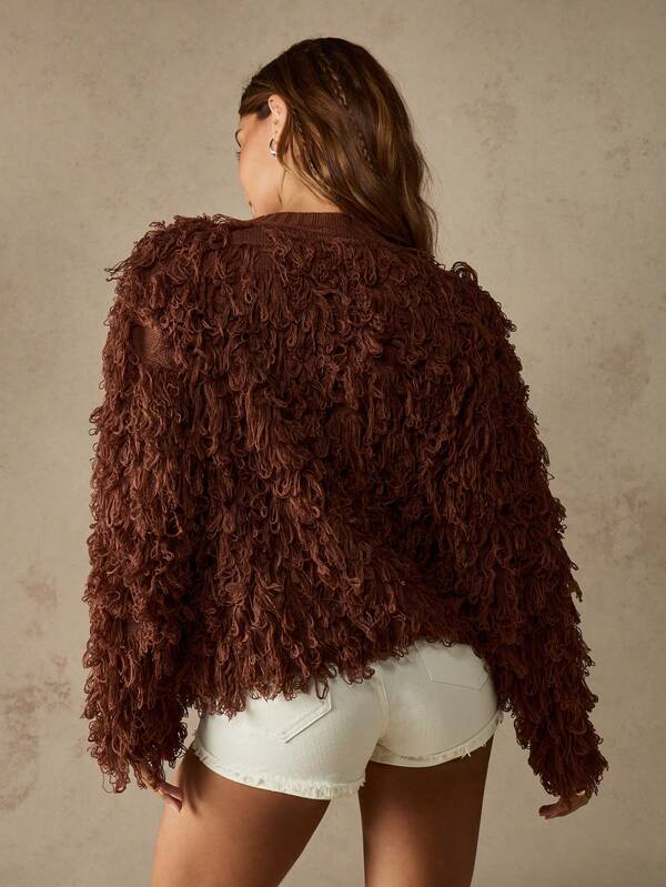 Missguided MISSGUIDED Oversized Loop Knit Shaggy Cardigan With Button Front