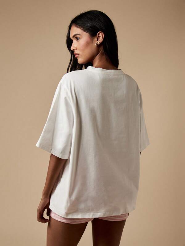 Missguided MISSGUIDED Oversized Loose Fit Cotton Bow Print Tee