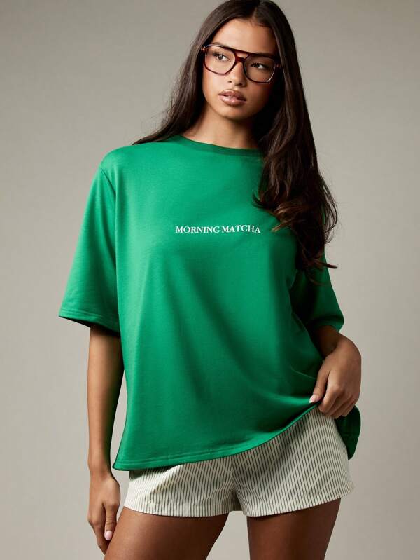 Missguided MISSGUIDED Oversized Matcha Graphic T Shirt With Statement Print