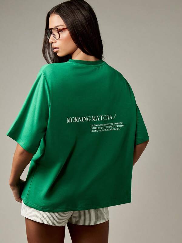 Missguided MISSGUIDED Oversized Matcha Graphic T Shirt With Statement Print