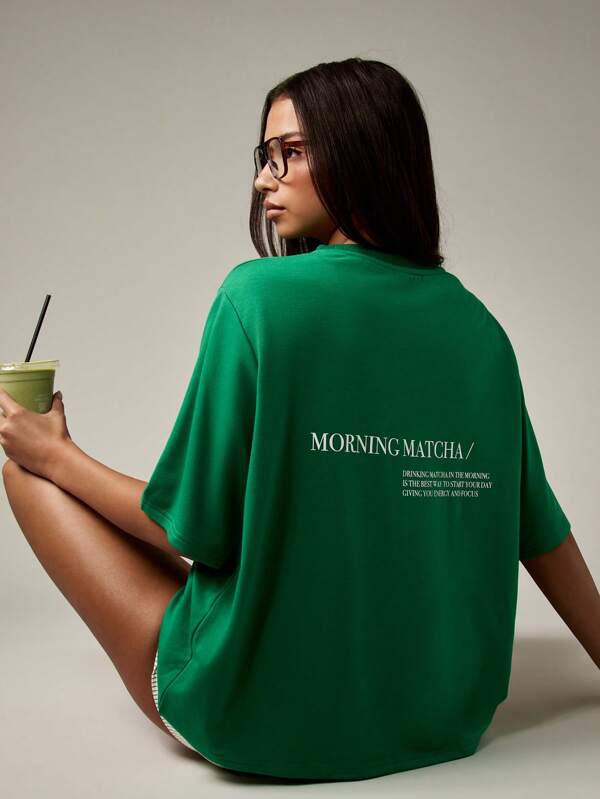 missguided MISSGUIDED Oversized Matcha Graphic T Shirt With Statement Print
