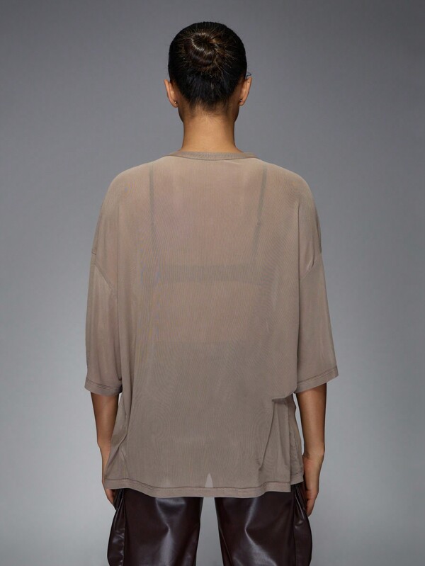 Missguided MISSGUIDED Oversized Mesh T Shirt With Logo Label