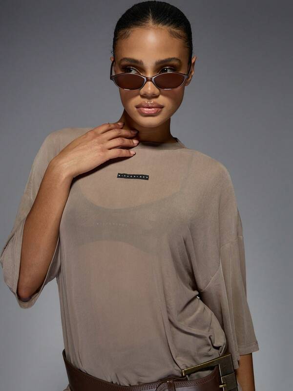 Missguided MISSGUIDED Oversized Mesh T Shirt With Logo Label